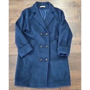 aptro wool coat  size Women's Large Navy Button Down Trench Jacket Wool